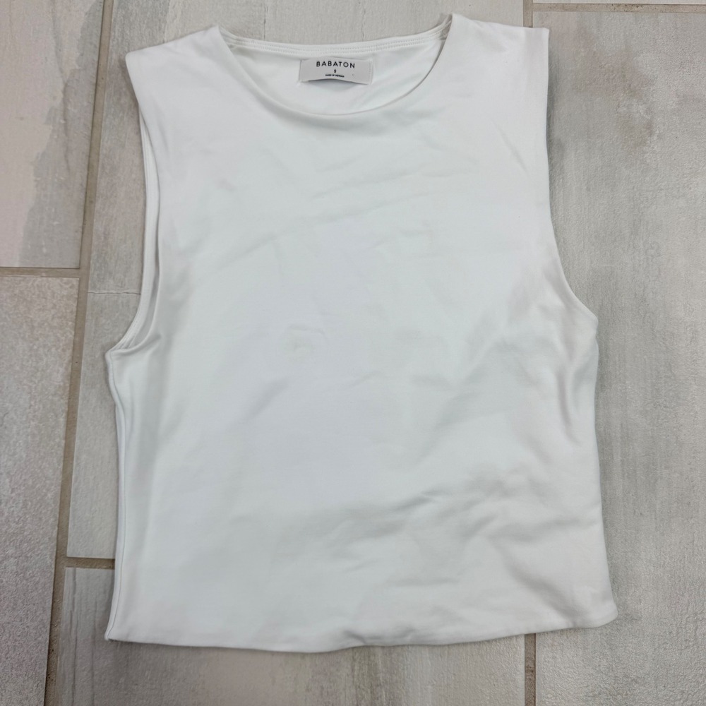 Babaton Aritzia White Contour Muscle Tank Top Size S 81266 Sleeveless Crew Neck